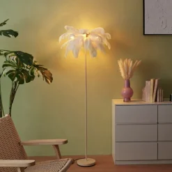 QAZQA Wohnzimmerlampen|Stehlampen*Art-Deco-Stehleuchte Beige mit weißen Federn - Peahen