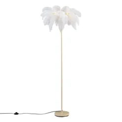 QAZQA Wohnzimmerlampen|Stehlampen*Art-Deco-Stehleuchte Beige mit weißen Federn - Peahen