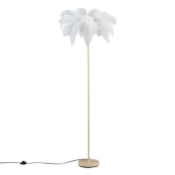 QAZQA Wohnzimmerlampen|Stehlampen*Art-Deco-Stehleuchte Beige mit weißen Federn - Peahen