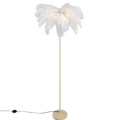 QAZQA Wohnzimmerlampen|Stehlampen*Art-Deco-Stehleuchte Beige mit weißen Federn - Peahen