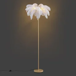 QAZQA Wohnzimmerlampen|Stehlampen*Art-Deco-Stehleuchte Beige mit weißen Federn - Peahen