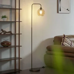 QAZQA Stehlampen|Wohnzimmerlampen*Art-Deco-Stehleuchte Dunkelbronze mit bernsteinfarbenem Glas - Sandra