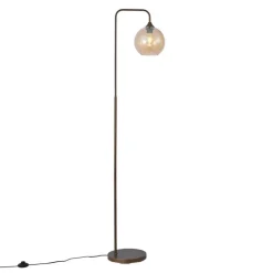 QAZQA Stehlampen|Wohnzimmerlampen*Art-Deco-Stehleuchte Dunkelbronze mit bernsteinfarbenem Glas - Sandra