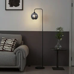 QAZQA Stehlampen|Wohnzimmerlampen*Art-Deco-Stehleuchte schwarz mit Rauchglas – Sandra