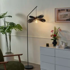 QAZQA Wohnzimmerlampen|Stehlampen*Art-Deco-Stehleuchte schwarz mit schwarzem Schirm - Nest