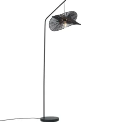 QAZQA Wohnzimmerlampen|Stehlampen*Art-Deco-Stehleuchte schwarz mit schwarzem Schirm - Nest