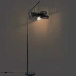 QAZQA Wohnzimmerlampen|Stehlampen*Art-Deco-Stehleuchte schwarz mit schwarzem Schirm - Nest