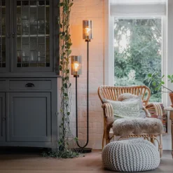 QAZQA Schlafzimmerlampen|Küchenlampen*Art-Deco-Stehleuchte schwarz mit Rauchglas 2-flammig – Laura