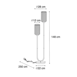 QAZQA Schlafzimmerlampen|Küchenlampen*Art-Deco-Stehleuchte schwarz mit Rauchglas 2-flammig – Laura