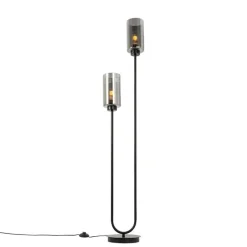 QAZQA Schlafzimmerlampen|Küchenlampen*Art-Deco-Stehleuchte schwarz mit Rauchglas 2-flammig – Laura