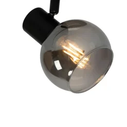 QAZQA Schlafzimmerlampen|Küchenlampen*Art-Deco-Strahler schwarz mit Rauchglas - Vidro