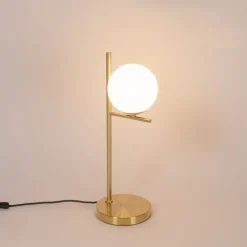 QAZQA Tischlampen|Wohnzimmerlampen*Art-Deco-Tischlampe aus Gold und Opalglas - Flore
