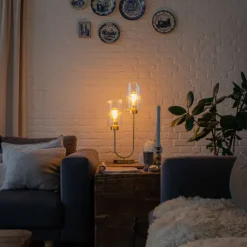 QAZQA Tischlampen|Wohnzimmerlampen*Art-Deco-Tischlampe Gold mit Glas 2-flammig - Laura