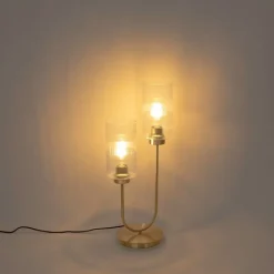 QAZQA Tischlampen|Wohnzimmerlampen*Art-Deco-Tischlampe Gold mit Glas 2-flammig - Laura