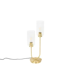 QAZQA Tischlampen|Wohnzimmerlampen*Art-Deco-Tischlampe Gold mit Glas 2-flammig - Laura