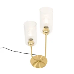 QAZQA Tischlampen|Wohnzimmerlampen*Art-Deco-Tischlampe Gold mit Glas 2-flammig - Laura