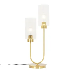 QAZQA Tischlampen|Wohnzimmerlampen*Art-Deco-Tischlampe Gold mit Glas 2-flammig - Laura
