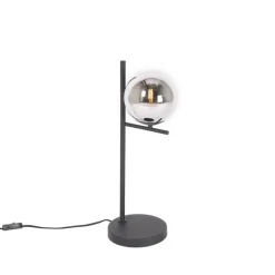 QAZQA Tischlampen|Wohnzimmerlampen*Art-Deco-Tischlampe in Schwarz und Rauchglas – Flore