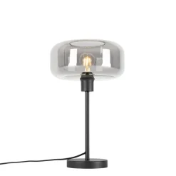 QAZQA Schlafzimmerlampen|Küchenlampen*Art-Deco-Tischlampe schwarz mit Rauchglas - Bizle