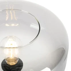 QAZQA Schlafzimmerlampen|Küchenlampen*Art-Deco-Tischlampe schwarz mit Rauchglas - Bizle