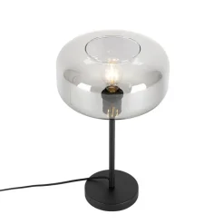 QAZQA Schlafzimmerlampen|Küchenlampen*Art-Deco-Tischlampe schwarz mit Rauchglas - Bizle
