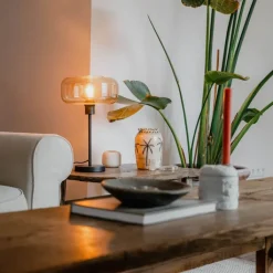 QAZQA Schlafzimmerlampen|Küchenlampen*Art-Deco-Tischlampe schwarz mit braunem Glas - Bizle