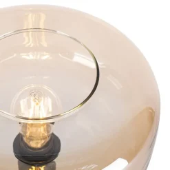 QAZQA Schlafzimmerlampen|Küchenlampen*Art-Deco-Tischlampe schwarz mit braunem Glas - Bizle