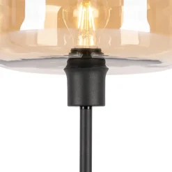 QAZQA Schlafzimmerlampen|Küchenlampen*Art-Deco-Tischlampe schwarz mit braunem Glas - Bizle