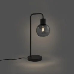 QAZQA Schlafzimmerlampen|Küchenlampen*Art-Deco-Tischlampe schwarz mit Rauchglas - Vidro