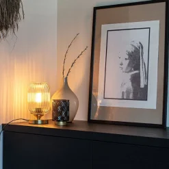 QAZQA Tischlampen|Wohnzimmerlampen*Art-Deco-Tischleuchte Messing mit Glas - Banci