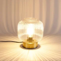 QAZQA Schlafzimmerlampen|Küchenlampen*Art-Deco-Tischleuchte Messing mit Glas - Karel