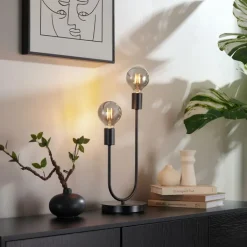 QAZQA Tischlampen|Wohnzimmerlampen*Art-Deco-Tischleuchte schwarz 2-flammig - Tuning