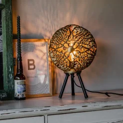 QAZQA Schlafzimmerlampen|Küchenlampen*Art-Deco-Tischleuchte Stativ Gold mit Schwarz - Maro