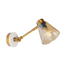 QAZQA Wandleuchten|Wohnzimmerlampen*Art-Deco-Wandleuchte aus Bronze mit Marmor und bernsteinfarbenem Glas – Nina