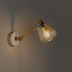 QAZQA Wandleuchten|Wohnzimmerlampen*Art-Deco-Wandleuchte aus Bronze mit Marmor und bernsteinfarbenem Glas – Nina
