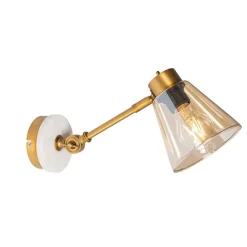 QAZQA Wandleuchten|Wohnzimmerlampen*Art-Deco-Wandleuchte aus Bronze mit Marmor und bernsteinfarbenem Glas – Nina