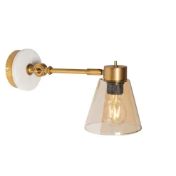 QAZQA Wandleuchten|Wohnzimmerlampen*Art-Deco-Wandleuchte aus Bronze mit Marmor und bernsteinfarbenem Glas – Nina