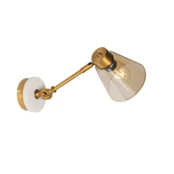 QAZQA Wandleuchten|Wohnzimmerlampen*Art-Deco-Wandleuchte aus Bronze mit Marmor und bernsteinfarbenem Glas – Nina