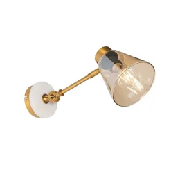 QAZQA Wandleuchten|Wohnzimmerlampen*Art-Deco-Wandleuchte aus Bronze mit Marmor und bernsteinfarbenem Glas – Nina