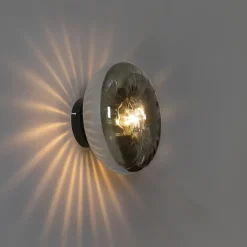 QAZQA Schlafzimmerlampen|Küchenlampen*Art-Deco-Wandleuchte schwarz mit Rauchglas - Ayesha