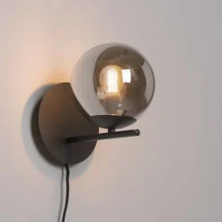 QAZQA Wandleuchten|Wohnzimmerlampen*Art-Deco-Wandleuchte schwarz und Rauchglas - Flore