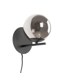 QAZQA Wandleuchten|Wohnzimmerlampen*Art-Deco-Wandleuchte schwarz und Rauchglas - Flore