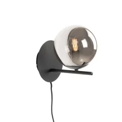 QAZQA Wandleuchten|Wohnzimmerlampen*Art-Deco-Wandleuchte schwarz und Rauchglas - Flore