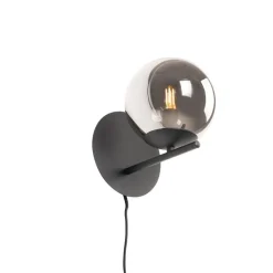QAZQA Wandleuchten|Wohnzimmerlampen*Art-Deco-Wandleuchte schwarz und Rauchglas - Flore