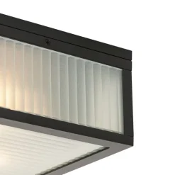 QAZQA Gartenbeleuchtung|Badezimmerlampen*Außendeckenleuchte schwarz mit geripptem Glas 2-flammig IP44 - Charlois