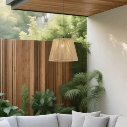 QAZQA Gartenbeleuchtung|Pendelleuchten Außen*Außenhängeleuchte schwarz mit beigefarbenem Seilschirm IP44 - Cava Jayla