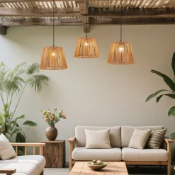 QAZQA Gartenbeleuchtung|Pendelleuchten Außen*Außenhängeleuchte schwarz mit orangefarbenen Seilschirmen 3-flammig IP44 - Cava Jayla