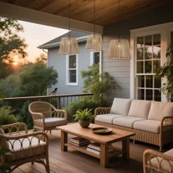 QAZQA Gartenbeleuchtung|Pendelleuchten Außen*Außen-Hängeleuchte schwarz mit beigefarbenen Seilschirmen 3-flammig IP44 - Cava Jayla