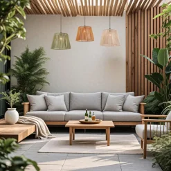 QAZQA Pendelleuchten Außen|Gartenbeleuchtung*Außen-Hängeleuchte schwarz mit mehrfarbigen Seilschirmen 3-flammig IP44 - Cava Jayla