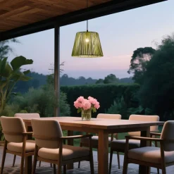 QAZQA Pendelleuchten Außen|Gartenbeleuchtung*Außenhängeleuchte schwarz mit grünem Seilschirm IP44 - Cava Jayla